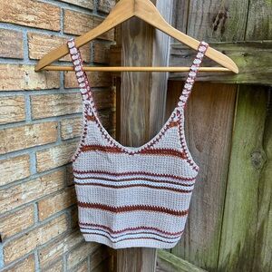 American Eagle Outfitters Cream and Brown Striped Knit Tank Top